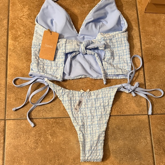 Samiol Various Sizes Blue Plaid Women's Swim Set - Picture 3 of 4